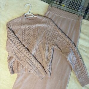 Women's Cable Knit Sweater & Skirt set - Light pink